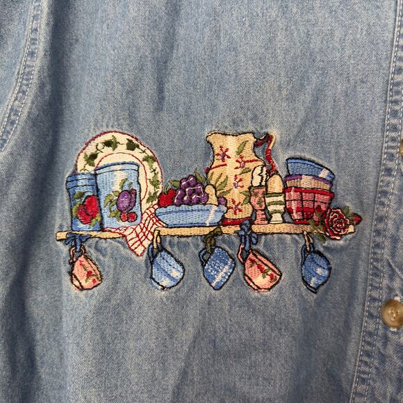 Vintage Just My Size Denim Button Down Shirt Size 18W/20W Embroidery Grandmacore - Picture 8 of 10